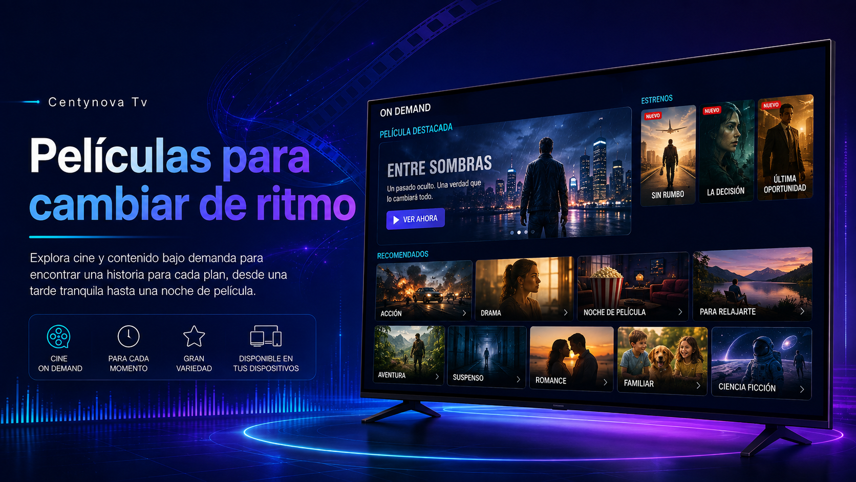 Sala de cine profesional con pantalla y butacas